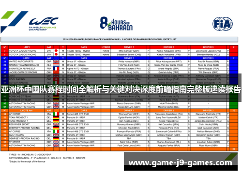 亚洲杯中国队赛程时间全解析与关键对决深度前瞻指南完整版速读报告