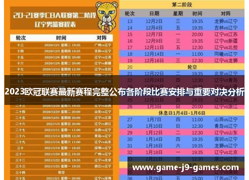 2023欧冠联赛最新赛程完整公布各阶段比赛安排与重要对决分析 2023欧冠联赛最新赛程完整公布各阶段比赛安排与重要对决分析